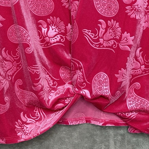 Ruby Rd XL Shirt Top Pink Paisley 3/4 Sleeve Keyhole Round Neck Velour Stretch - Picture 4 of 7